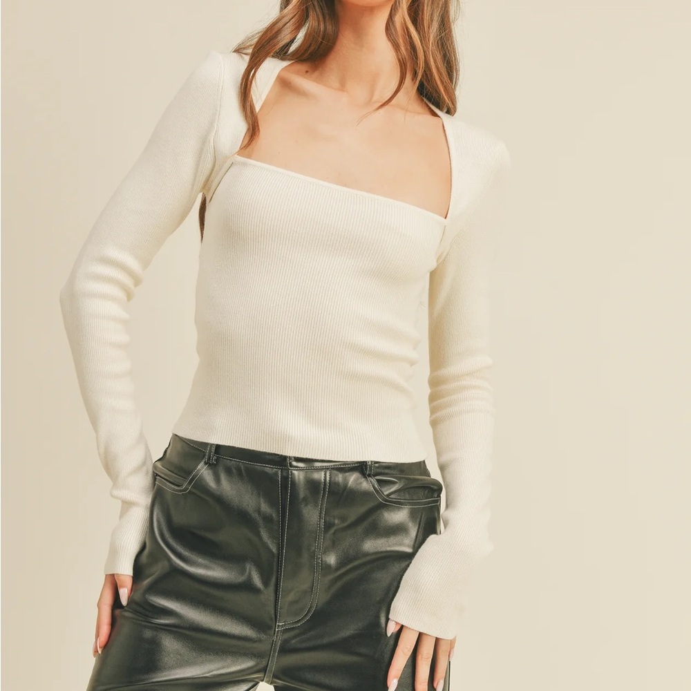 SALT + CO. - Knit No. 08, Long Sleeve Sweater Square Neck Top in Creme (NWT)